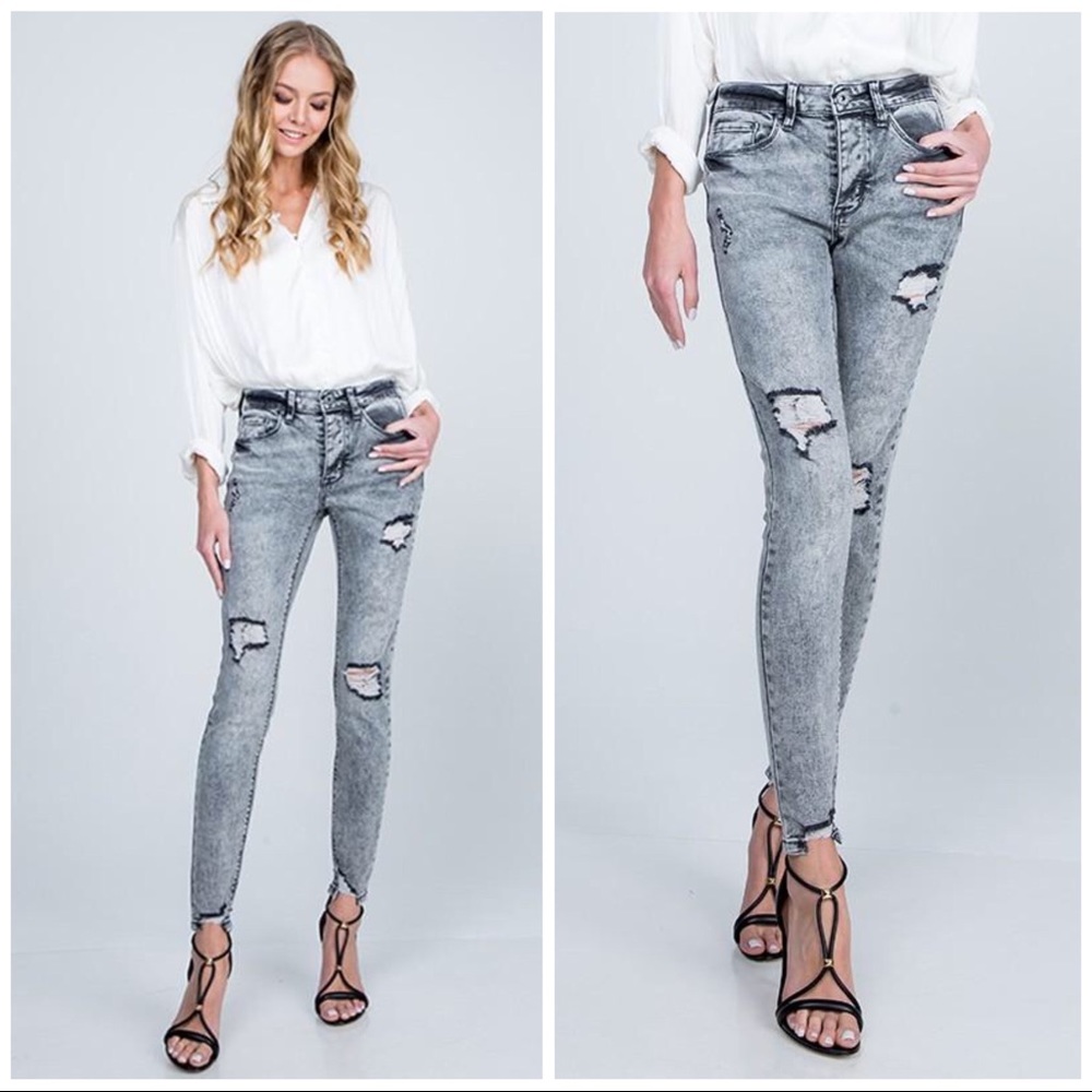 Acid Wash Distress Jeans